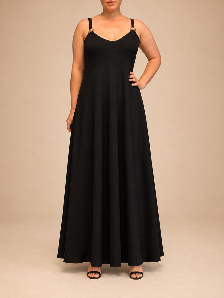 Midnight Elegance – Maxikleid mit Golddetails