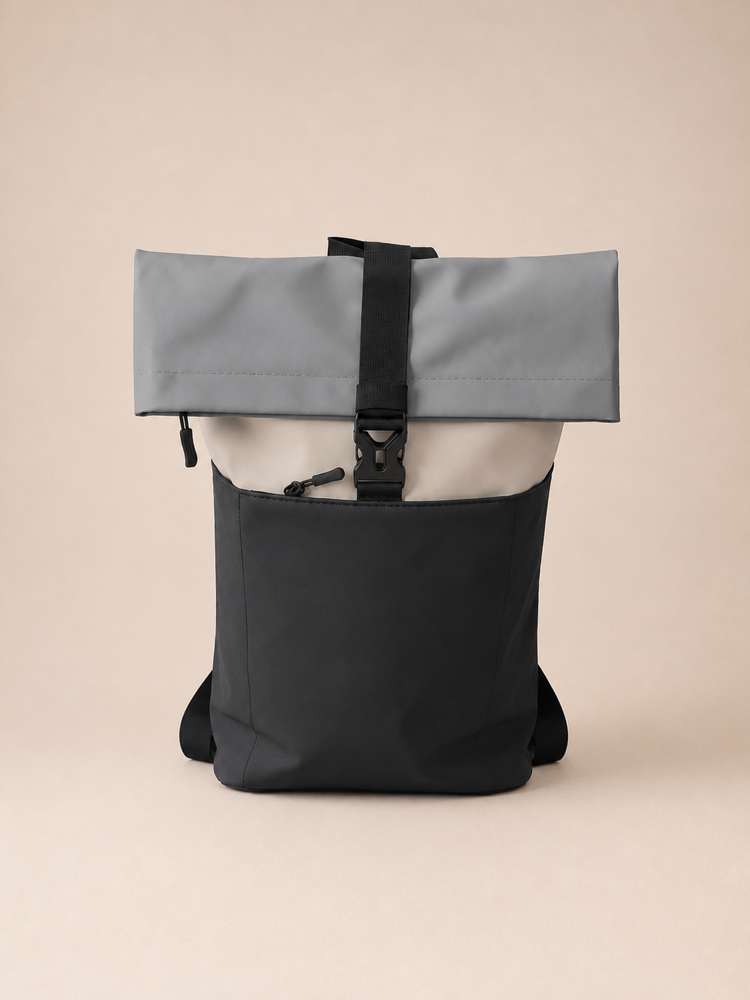 Rolltop Rucksack Mittel - Schwarz/Grau
