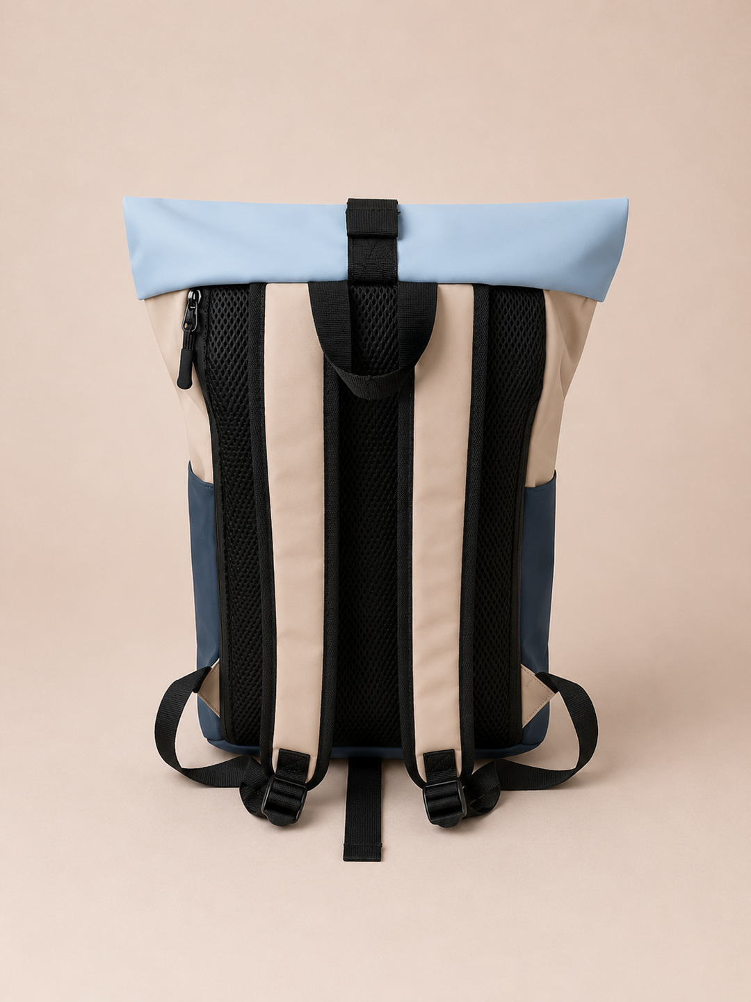 Rolltop Rucksack Mittel - Blau/Beige