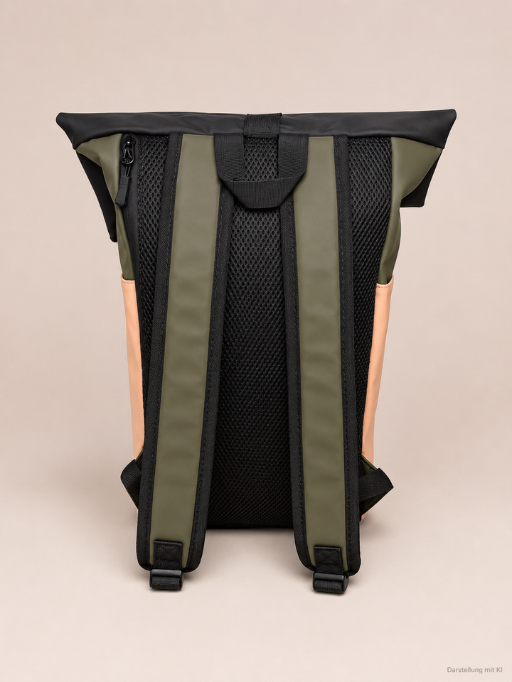 Rolltop Rucksack Mittel - Lachs/Schwarz
