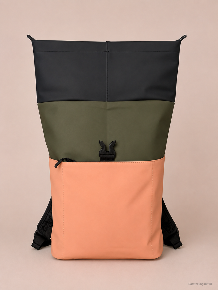 Rolltop Rucksack Mittel - Lachs/Schwarz