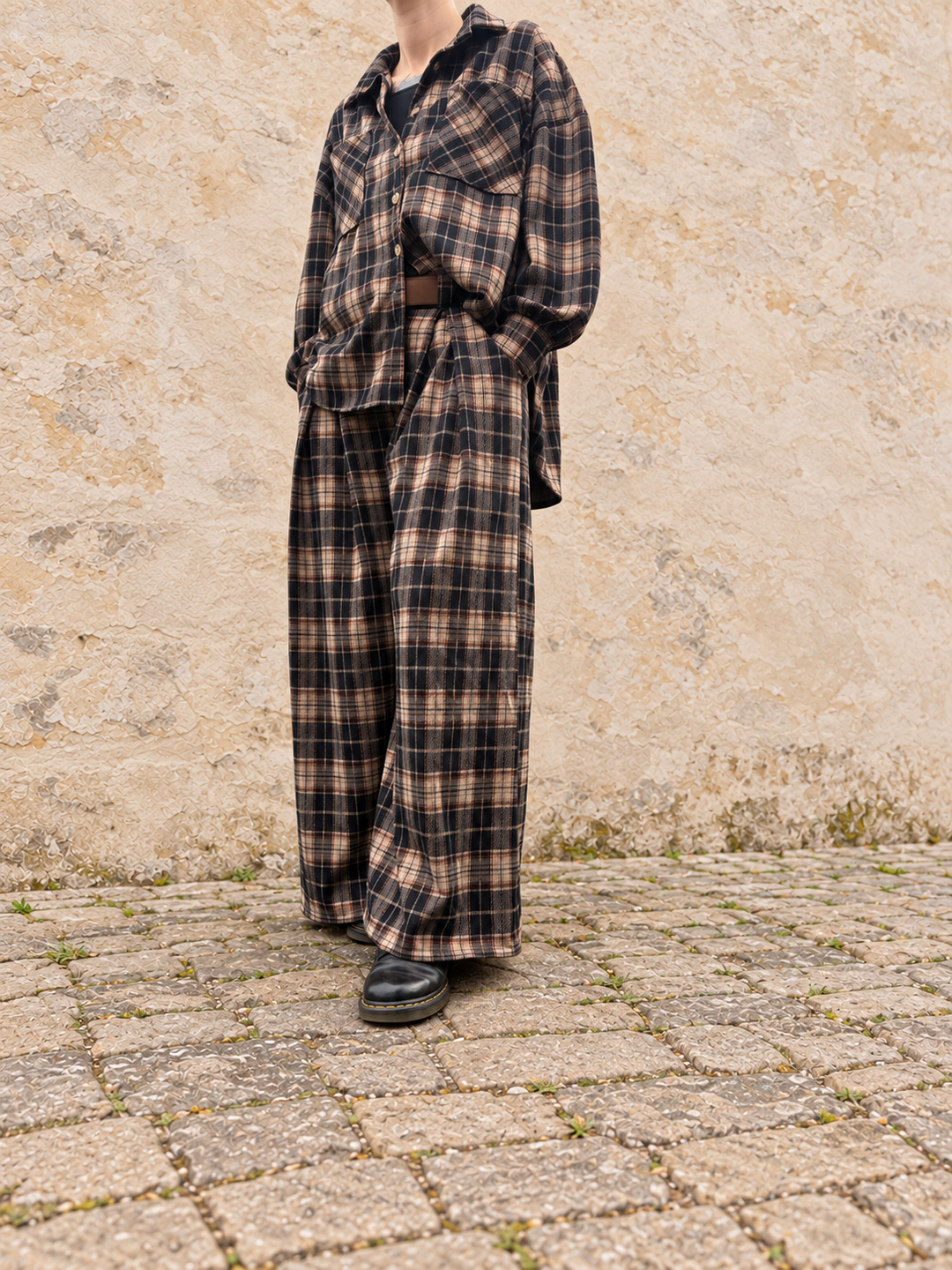 Oversized Flanellhemd - Karo Beige/Braun/Schwarz