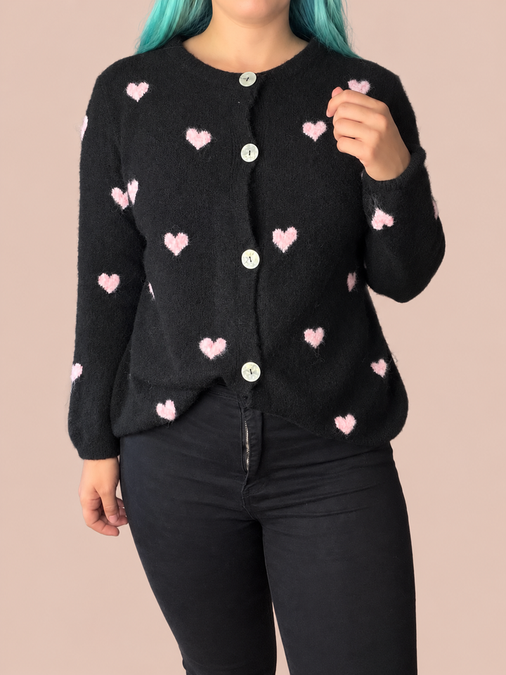 Cardigan mit Herzchen - Schwarz