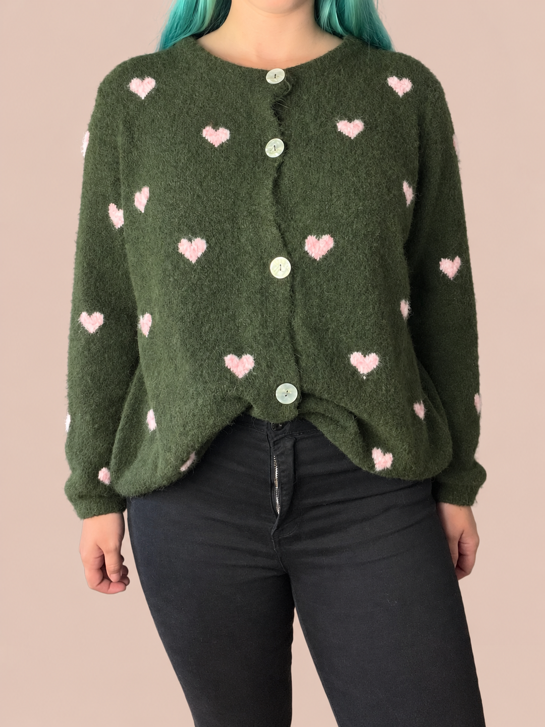 Cardigan mit Herzchen - Grün