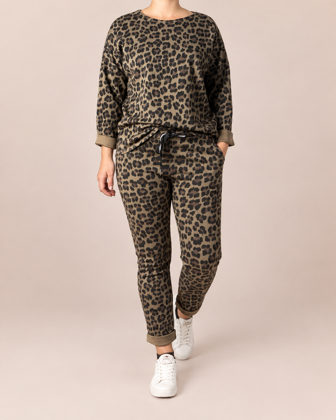 Hose mit Leo-Print - Braun
