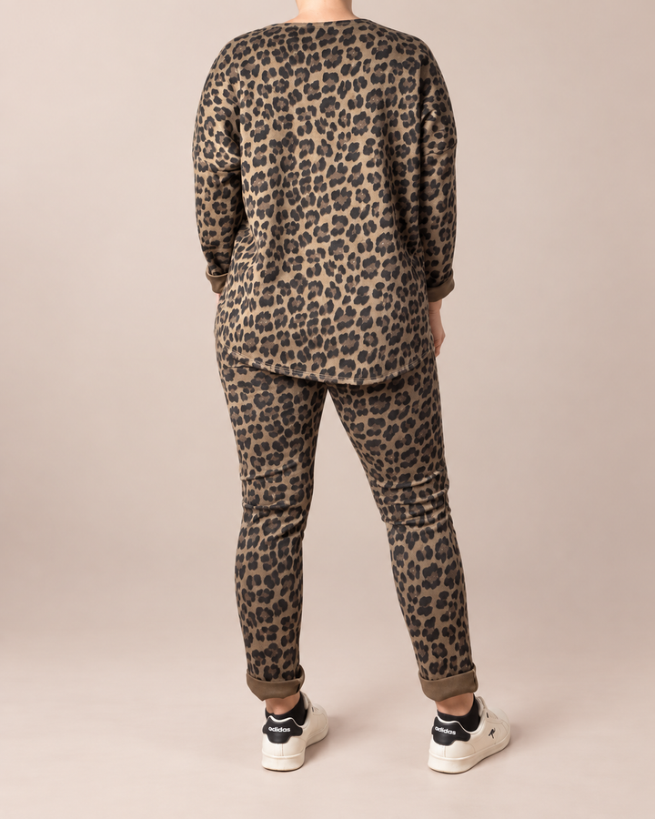 Hose mit Leo-Print - Braun