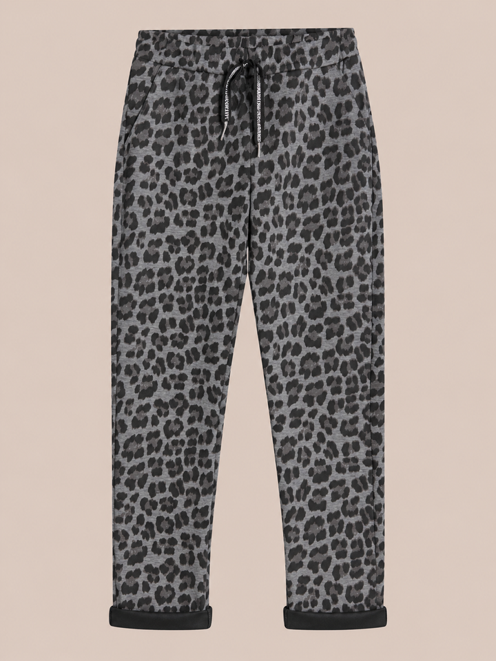 Hose mit Leo-Print - Grau