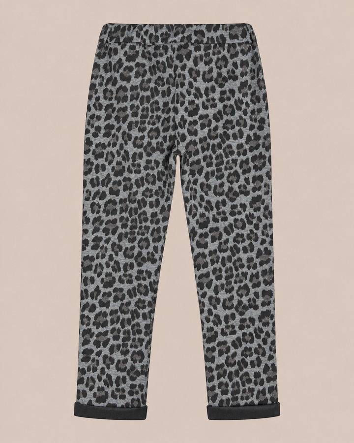 Hose mit Leo-Print - Grau