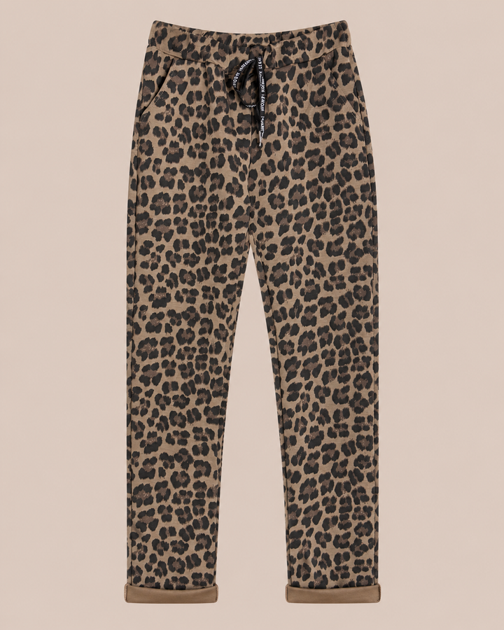 Hose mit Leo-Print - Braun