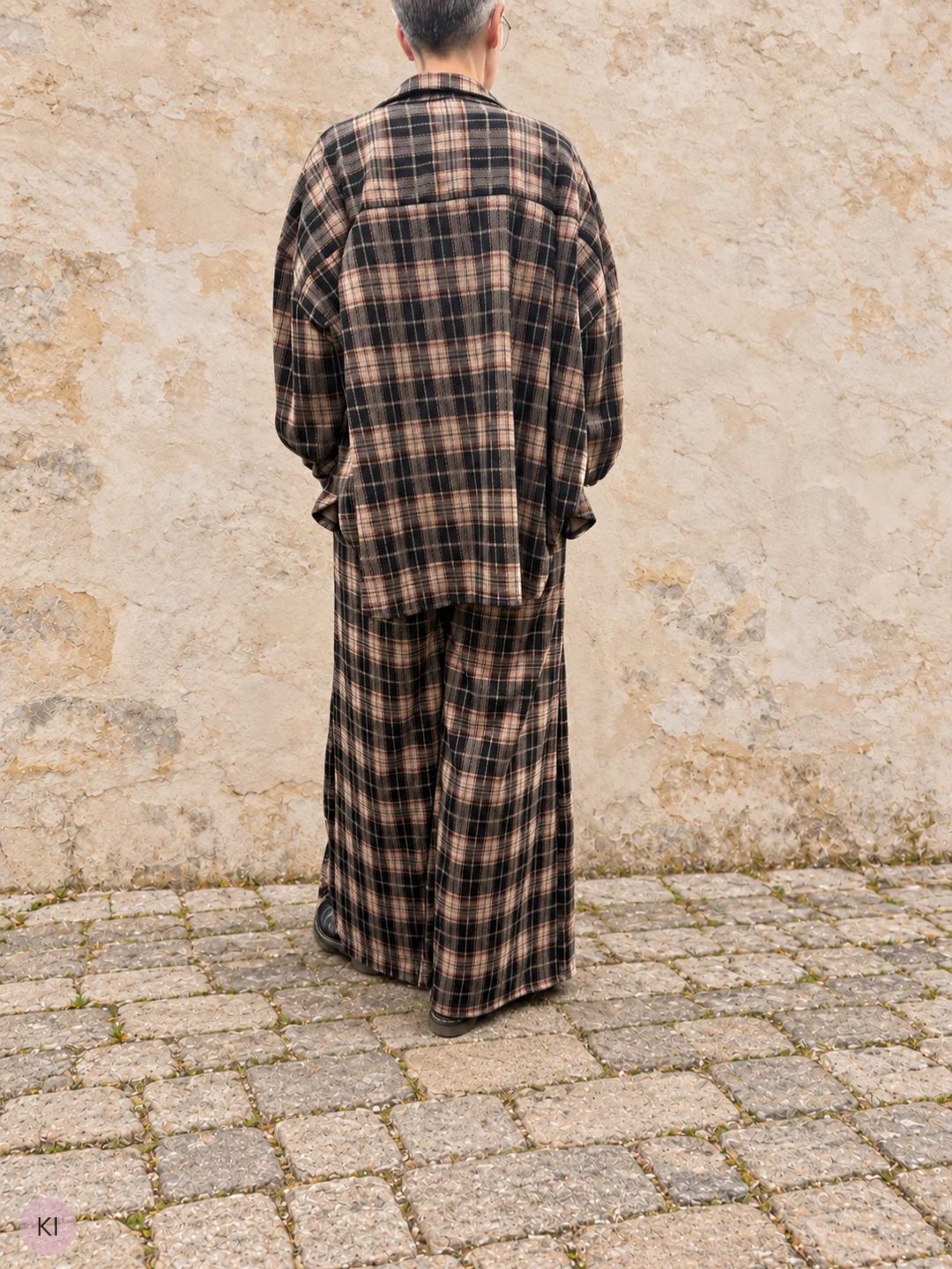 Weite Karo Hose - Schwarz/Braun/Beige