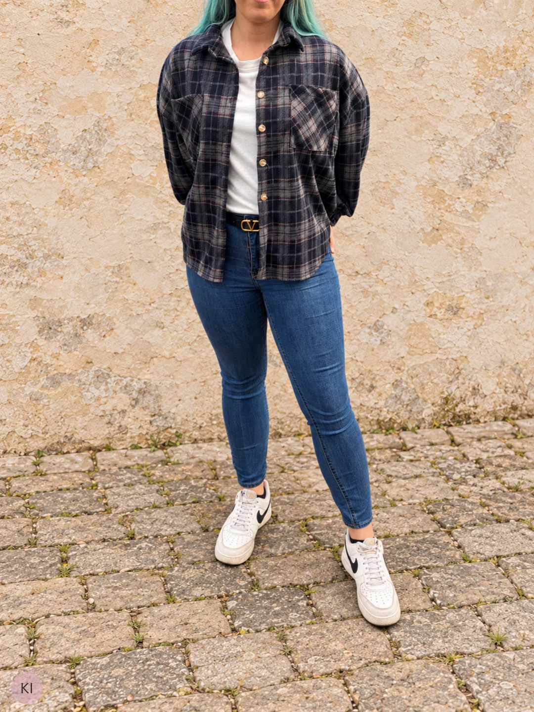 Oversized Flanellhemd - Schwarz/Beige/Grau
