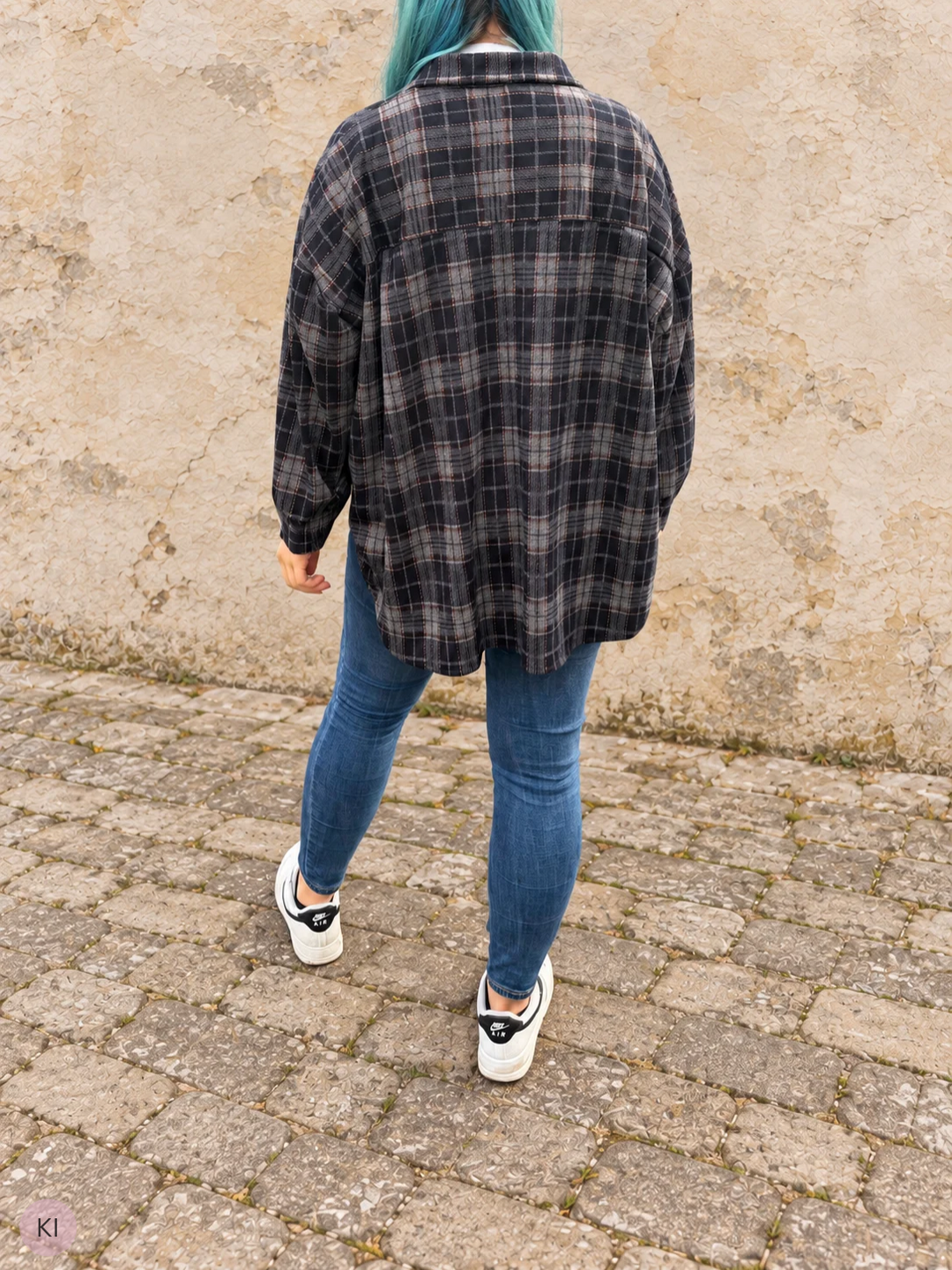 Oversized Flanellhemd - Schwarz/Beige/Grau