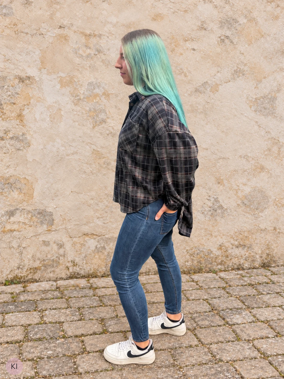 Oversized Flanellhemd - Schwarz/Beige/Grau