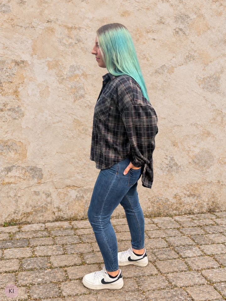 Oversized Flanellhemd - Schwarz/Beige/Grau