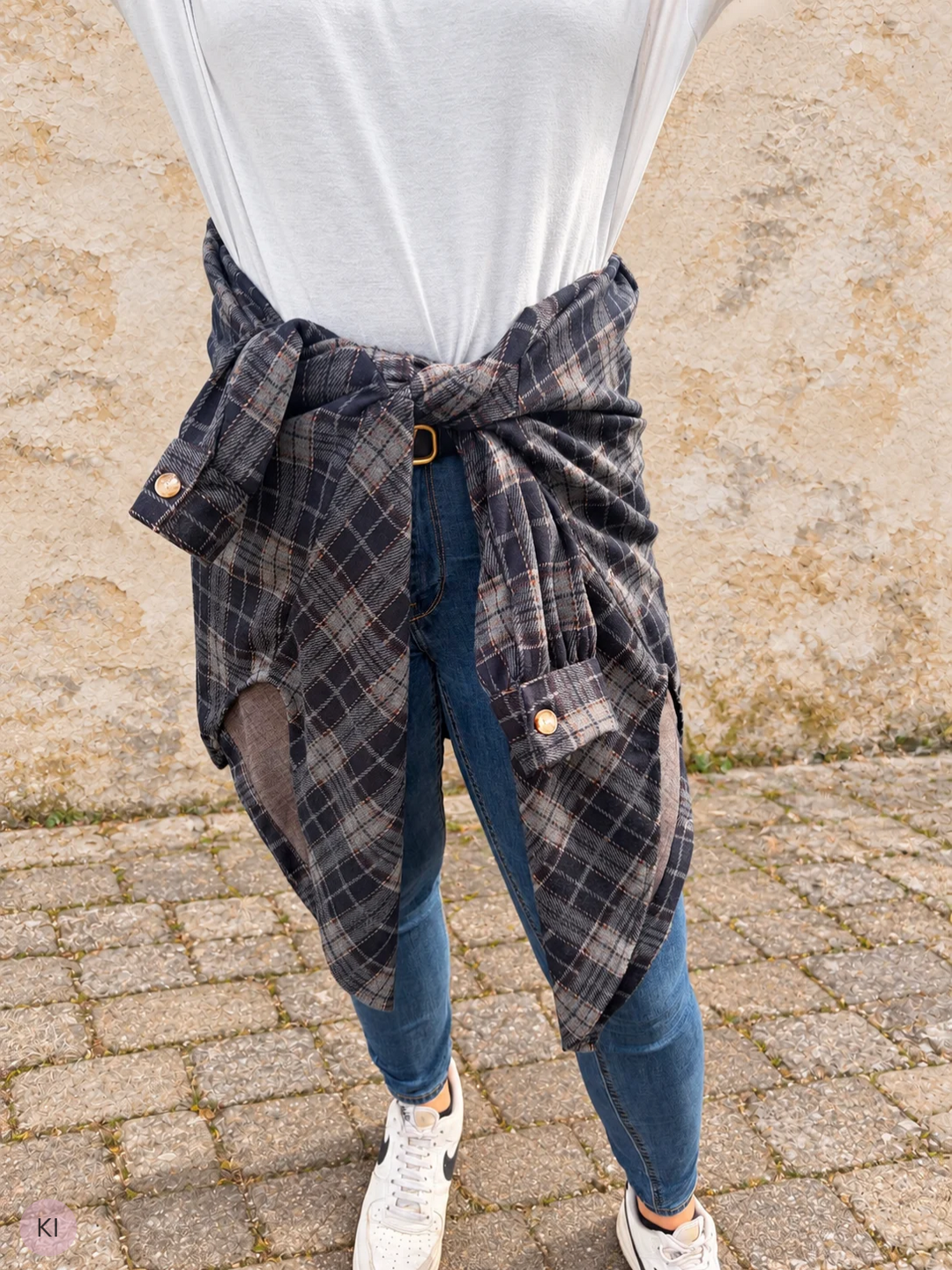 Oversized Flanellhemd - Schwarz/Beige/Grau