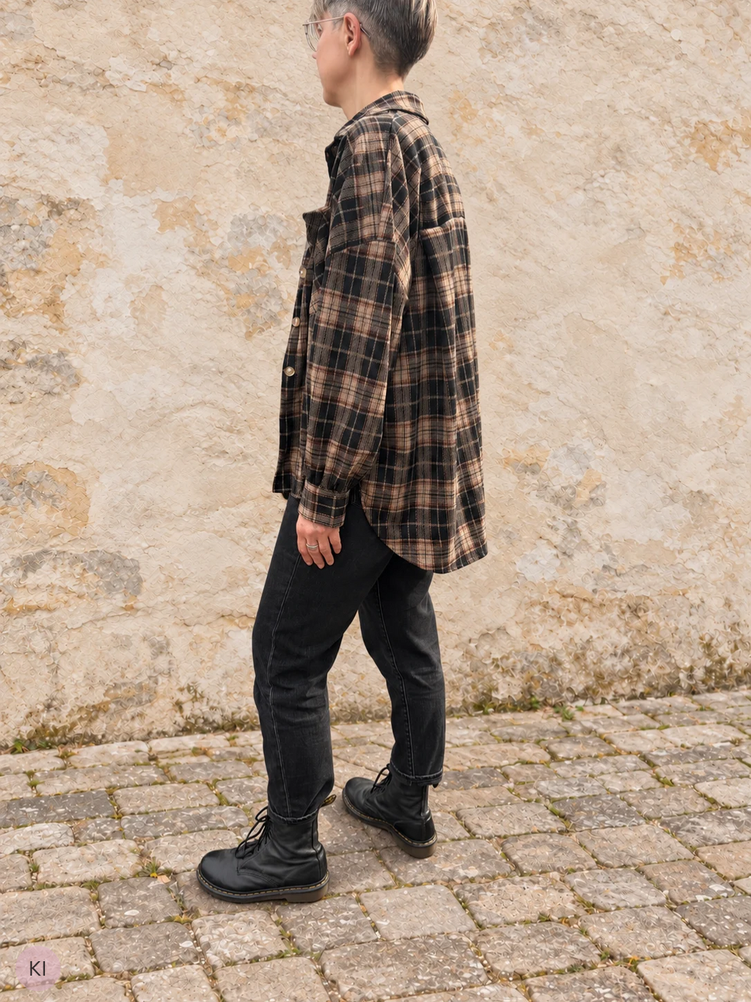 Oversized Flanellhemd - Karo Beige/Braun/Schwarz