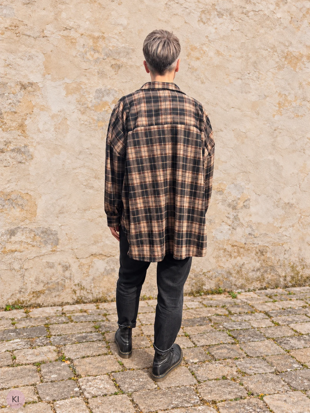 Oversized Flanellhemd - Karo Beige/Braun/Schwarz