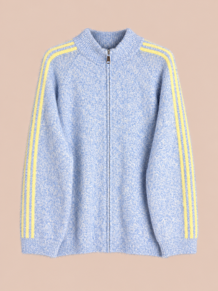 Zip Cardigan mit Streifen - Hellblau