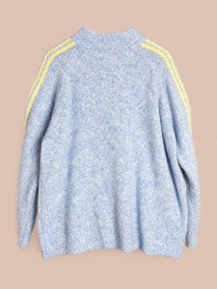Zip Cardigan mit Streifen - Hellblau