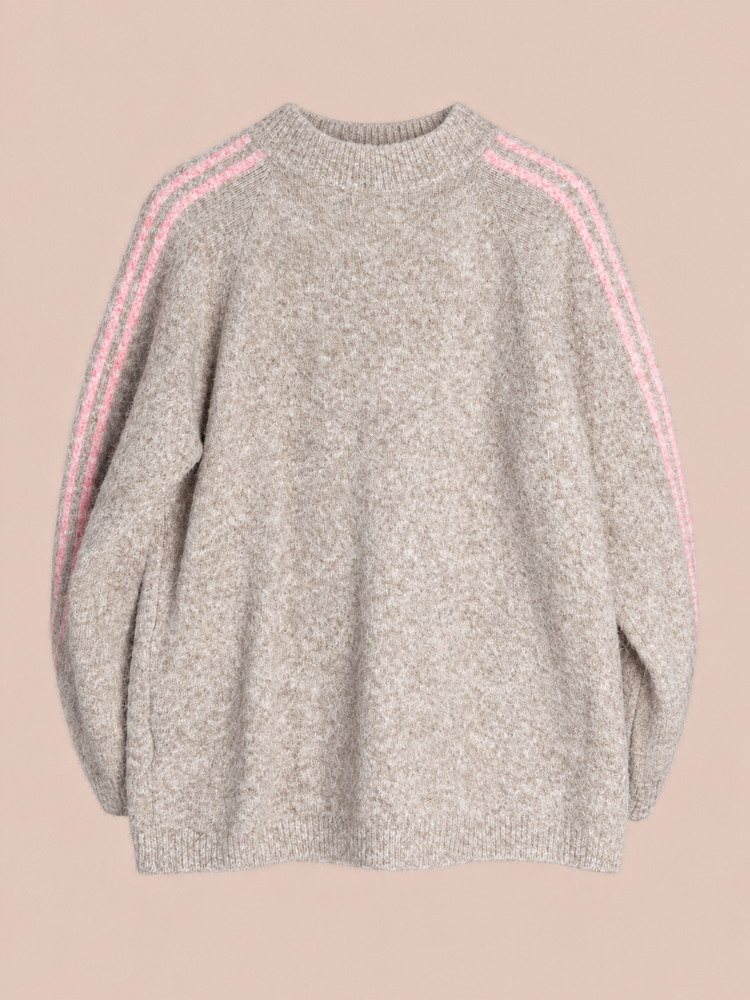 Zip Cardigan mit Streifen - Beige