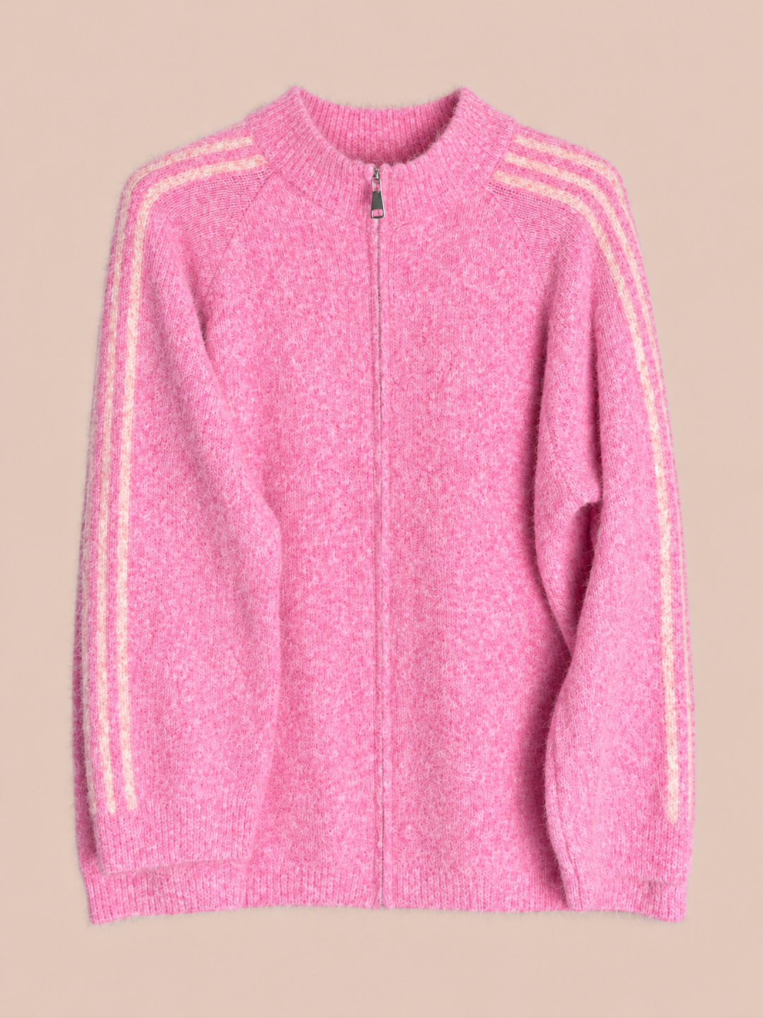 Zip Cardigan mit Streifen - Rosa