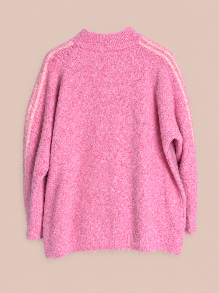Zip Cardigan mit Streifen - Rosa