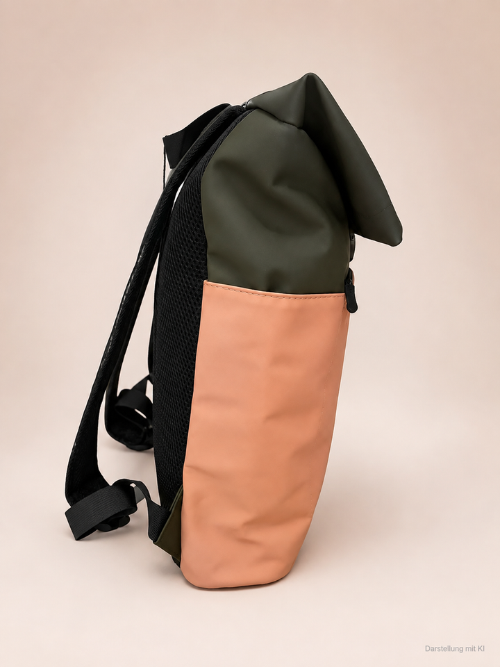 Rolltop Rucksack Mittel - Lachs/Schwarz