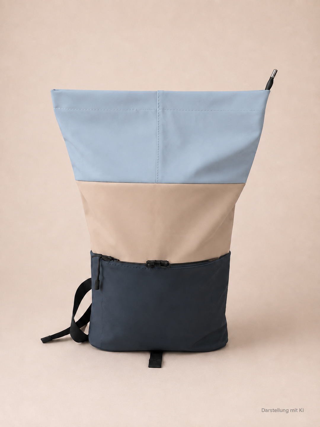 Rolltop Rucksack Mittel - Blau/Beige