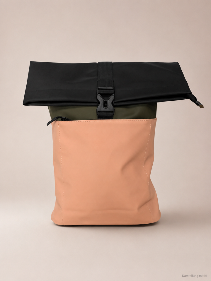 Rolltop Rucksack Mittel - Lachs/Schwarz