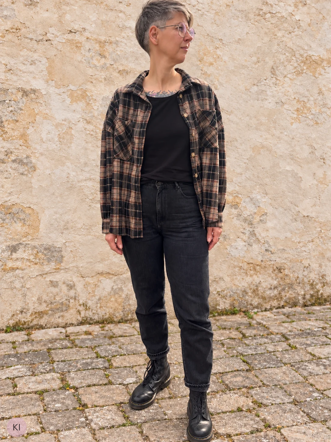 Oversized Flanellhemd - Karo Beige/Braun/Schwarz